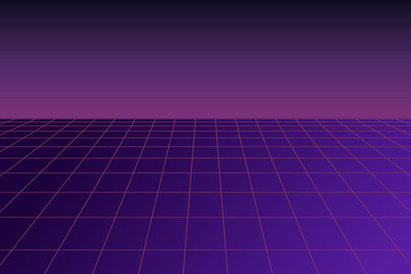 3D style vector graphics grid floor scene. Vaporwave digital cyber scene background.のイラスト素材