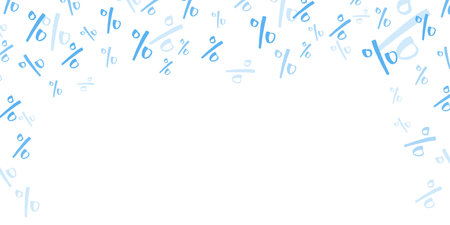 Percent sign confetti graphics with blank copy space. Discount promo deal or Black Friday deal graphics. Blue color.のイラスト素材
