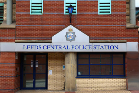LEEDS, UK - JULY 12, 2016: Street view of Leeds Central Police Station in the UK.のeditorial素材