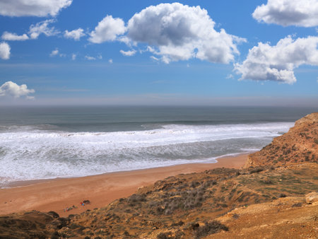 Morocco coast landscape. Lalla Fatna beach waves, near Safi. Atlantic beach in Morocco.の写真素材