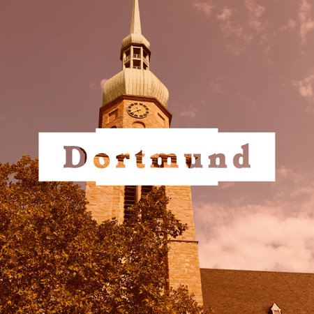 Dortmund, Germany. City name modern photo postcard. Travel destination text word card.