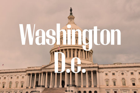 Washington D.C., United States. City name modern photo postcard. Travel destination text word title card.のeditorial素材