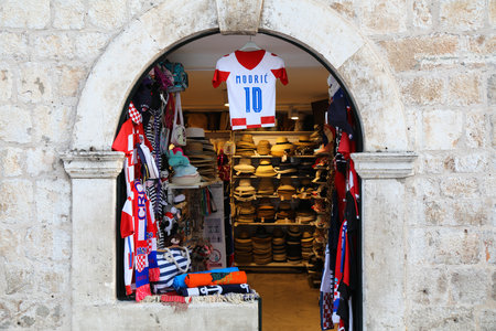 DUBROVNIK, CROATIA - JULY 18, 2021: Croatian souvenirs in Dubrovnik Old Town, a UNESCO World Heritage Site.のeditorial素材