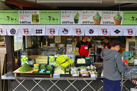 OSAKA, JAPAN - NOVEMBER 22, 2016: Japanese green tea matcha sweets and souvenirs in Osaka Castle...