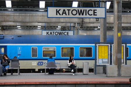 KATOWICE, POLAND - MARCH 24, 2023: Ceske Drahy (Czech Railways) passenger train at Katowice Station,...