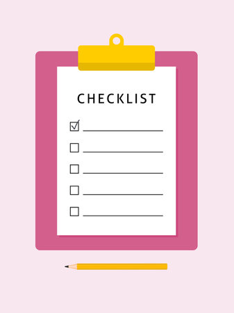 Checklist clipboard plan isolated vector template. Checklist flat illustration with a pencil.のイラスト素材