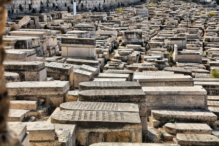 JERUSALEM, ISRAEL - OCTOBER 29, 2022: Mount of Olives Jewish Cemetery in Jerusalem, Israel. It is...