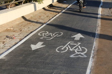 Bicycle path in Tel Aviv city - cycling infrastructure of Israel.