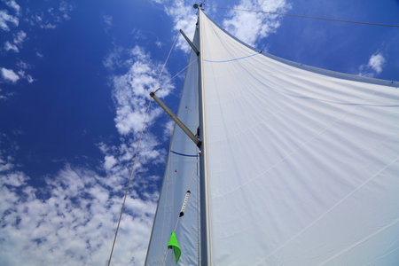 Mainsail and headsail on a 40 feet sailboat in Croatia.