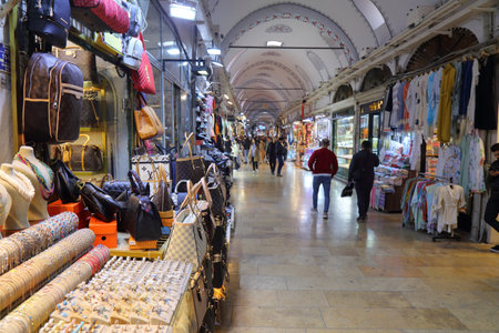ISTANBUL, TURKEY - MARCH 25, 2023: People visit Grand Bazaar in Istanbul, Turkey. The Grand Bazaar is located in Fatih district of Istanbul.のeditorial素材