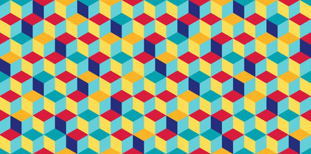 Abstract cube pattern. 3D optical illusion tumbling blocks hexagon tiles. Cuboid seamless tiles...