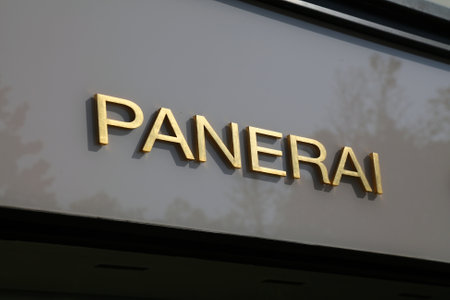 DUSSELDORF, GERMANY - SEPTEMBER 19, 2020: Panerai luxury timepiece brand store in Dusseldorf, Germany. Panerai is an Italian watch brand owned by Richemont holding.のeditorial素材