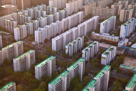 Seoul cityscape in South Korea. Aerial view with high density residential neighborhood in Yeouido district.の写真素材