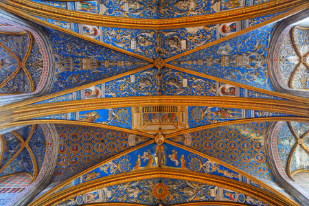 ALBI, FRANCE - SEPTEMBER 29, 2021: Vaulted ceiling paintings of Albi Cathedral in France. The Cathedral Basilica of Saint Cecilia is a UNESCO World Heritage Site.のeditorial素材
