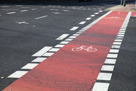 Duisburg city in Germany. Bicycle lane road marking.の写真素材