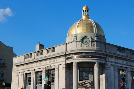 WASHINGTON, USA - JUNE 14, 2013: Farmers and Mechanics Bank historic building in Georgetown district of Washington DC. Currently housing PNC Bank branch.のeditorial素材