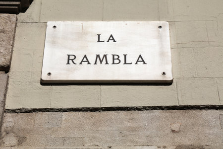 La Rambla - street name sign in Barcelona. Streets of Barcelona, Spain.の写真素材