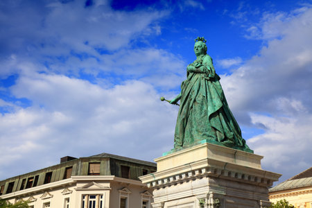 KLAGENFURT, AUSTRIA - AUGUST 12, 2022: Empress Maria Theresia monument at Neuer Platz town square in Klagenfurt, Austria. Klagenfurt is the 6th largest city in Austria.のeditorial素材