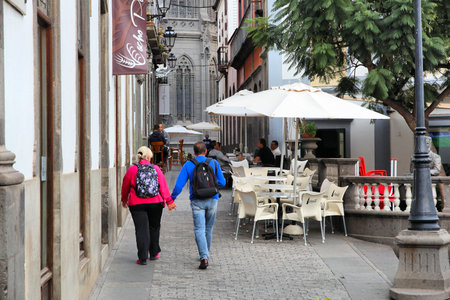 ARUCAS, SPAIN - NOVEMBER 29, 2015: People walk in Arucas, Gran Canaria island, Spain. Canary Islands had 12.9 million visitors in 2014.のeditorial素材