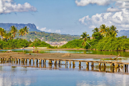 Baracoa, Cuba. Rio Miel wooden bridge, part of Alejandro de Humboldt National Park.の写真素材