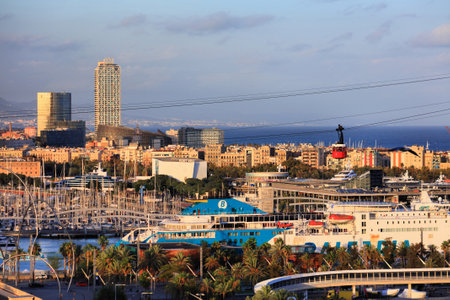 BARCELONA, SPAIN - OCTOBER 6, 2021: Port Vell cityscape in Barcelona city in Spain.のeditorial素材