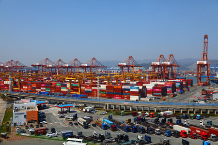 BUSAN, SOUTH KOREA - MARCH 31, 2023: Busan New Port also known as Pusan Newport International...