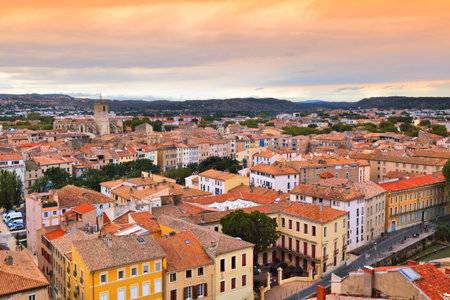 Narbonne city, France. Cityscape aerial view in October.のeditorial素材