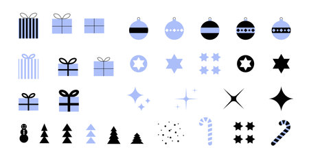 Trendy Christmas design element set. Cute Christmas isolated objects in red and blue. Fresh geometric cartoon style.の写真素材