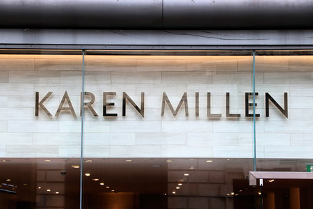 LONDON, UK - JULY 14, 2019: Karen Millen brand fashion store in London UK. Karen Millen brand is owned by Boohoo Group plc online clothes retailer.のeditorial素材