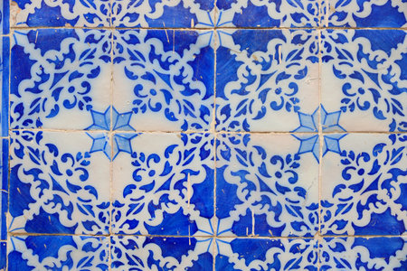 Blue tiles of Portugal. Azulejos - traditional Portuguese tiles in Lisbon city.