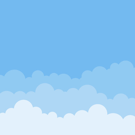 Sky and clouds vector illustration. Simple cartoon blue sky background. Flat vector square composition design.のイラスト素材