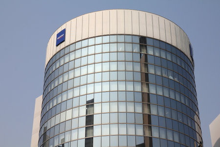KOBE, JAPAN - APRIL 24, 2012: Mizuho Bank offices in Hulic Kobe building. Hulic REIT is a real...