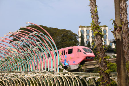 SINGAPORE CITY, SINGAPORE - MARCH 12, 2024: Sentosa Express monorail public transportation on...