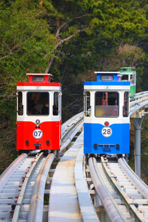 Capsule train line in Busan. Tourist attraction in South Korea.