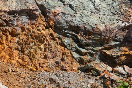 Copper deposit rocks near El Cobre town in Cuba. Copper ore resources.