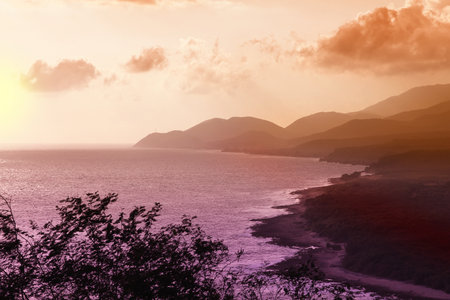 Coast landscape around sunset time near Santiago de Cuba.の写真素材