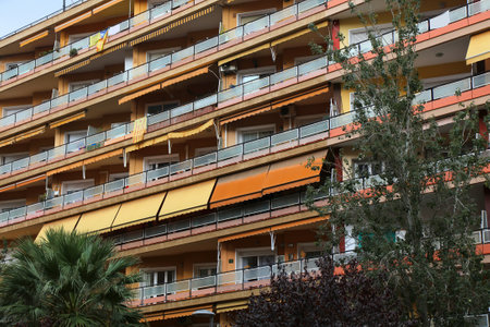 Architecture of Barcelona, Spain. Street view of a typical residential building in San Antonio (Sant Antoni) district of Barcelona.の写真素材