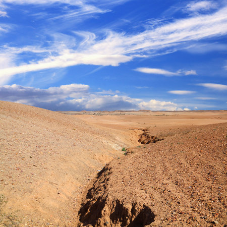 Desert in Morocco. Agafay desert landscape near Marrakech, Morocco.の写真素材