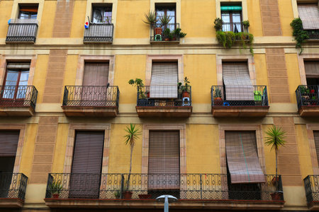 Architecture of Barcelona, Spain. Street view of a typical residential building in San Antonio (Sant Antoni) district of Barcelona.の写真素材