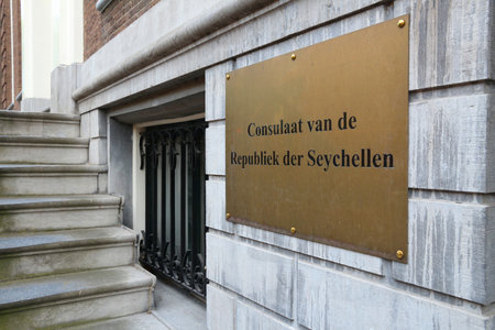 AMSTERDAM, NETHERLANDS - JULY 10, 2017: Street view of Consulate of Republic of Seychelles in...