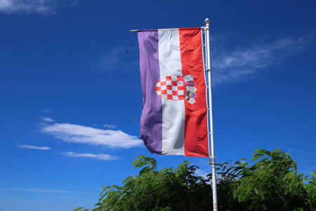 Flag of Croatia mounted vertically. Croatian national colors.の写真素材