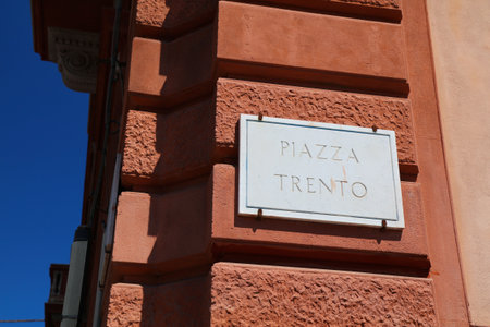 Piazza Trento square name sign in Catania city, Sicily.の写真素材