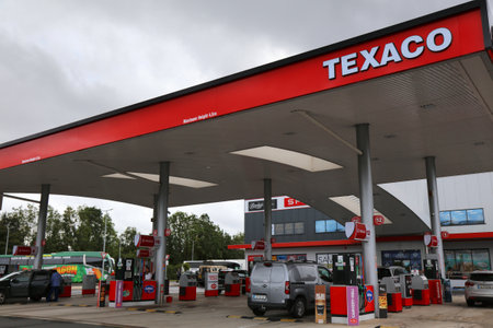 PORTLAOISE, IRELAND - JULY 4, 2024: Texaco brand gas station in Portlaoise, Ireland. Texaco is an American oil industry brand owned and operated by Chevron Corporation.のeditorial素材