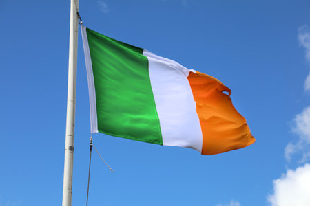 Flag of Republic of Ireland. National flag in the wind.の写真素材