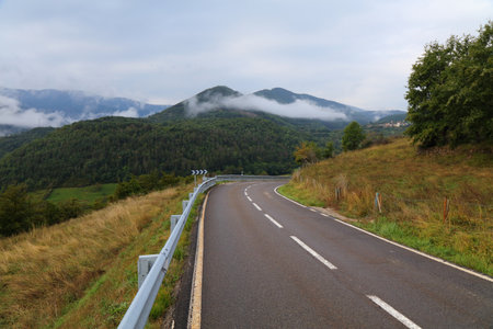 Road to Ordesa valley in Spanish Pyrenees. Autumn in Ordesa y Monte Perdido National Park, Spain.の写真素材