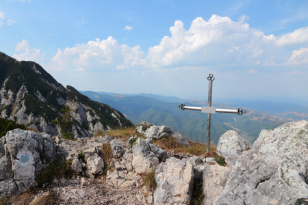 Romania landscape. Mountains of Piatra Craiului National Park. Piatra Mica trail.の写真素材