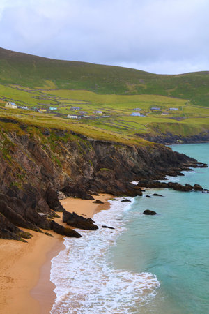 Dingle Peninsula landscape in County Kerry, Ireland. Cliffs over Coumeenoole Beach in Dunmore Head.