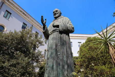 CATANIA, ITALY - AUGUST 7, 2024: Statue of saint Padre Pio of Pietrelcina in Catania city on Sicily island, Italy.のeditorial素材