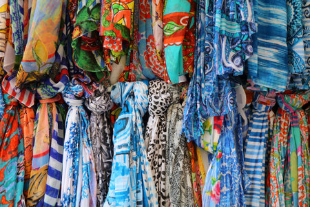 Sicilian traditional fashion patterns in Taormina in Sicily island, Southern Italy.の写真素材