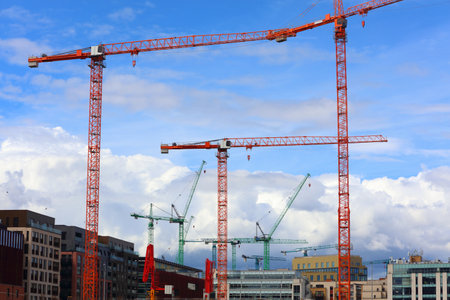 Construction site in North Wall in Dublin, Ireland. Construction cranes.の写真素材